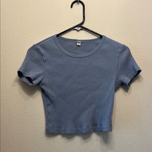 Uniqlo Ribbed Slate Blue Crop Top